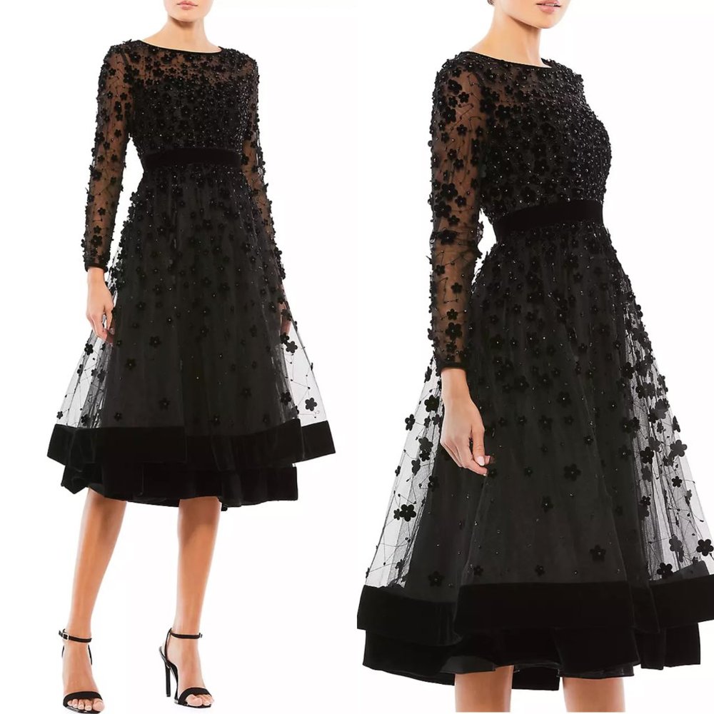 Mac Duggal floral aplique fit flare A line dress NO OFFER CONSIDERED - Picture 2 of 8